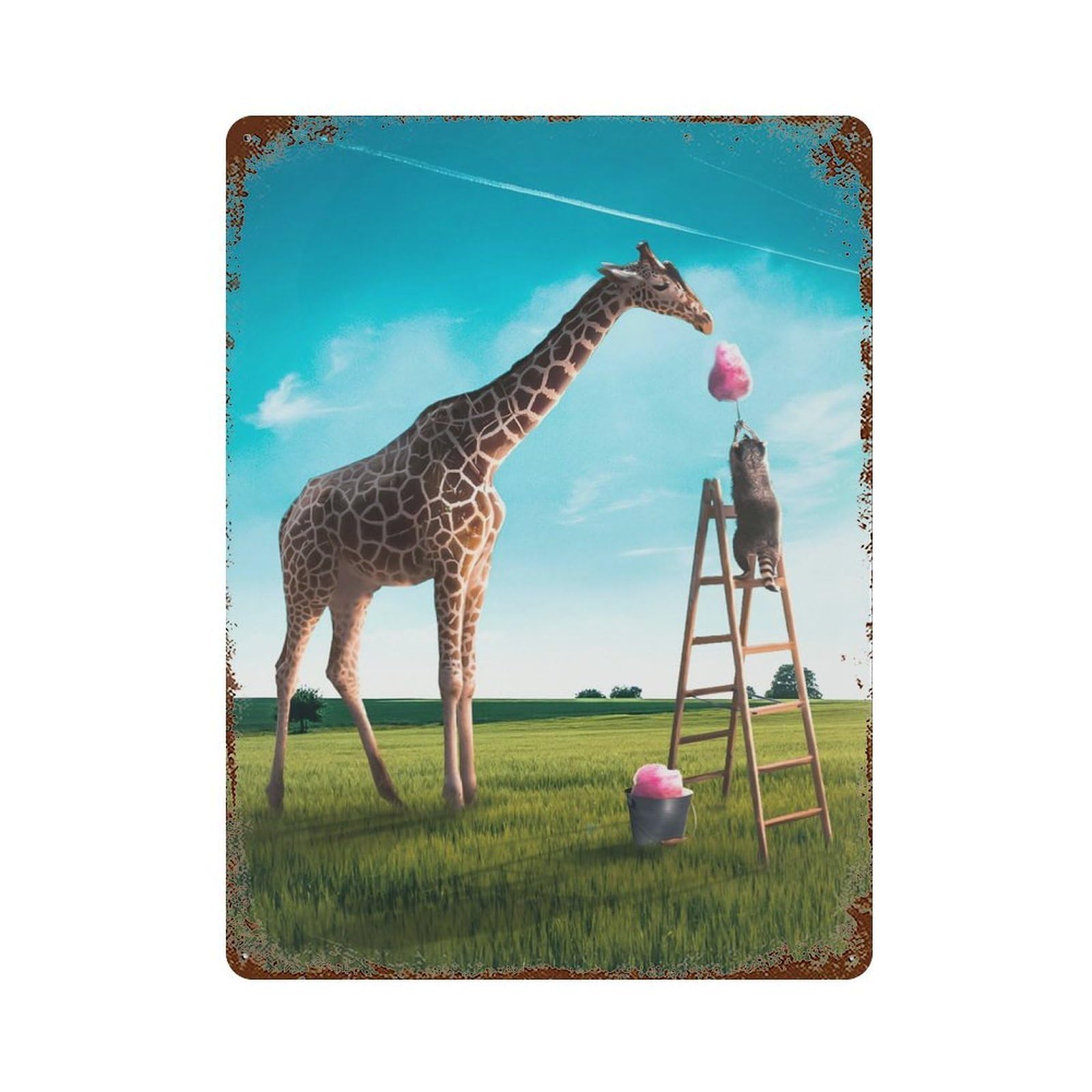 Cotton Candy Giraffe Vintage Rust Metal Sign 15.7"x11.8", Farmhouse Wall Decor for Garage, Pub Or Kitchen