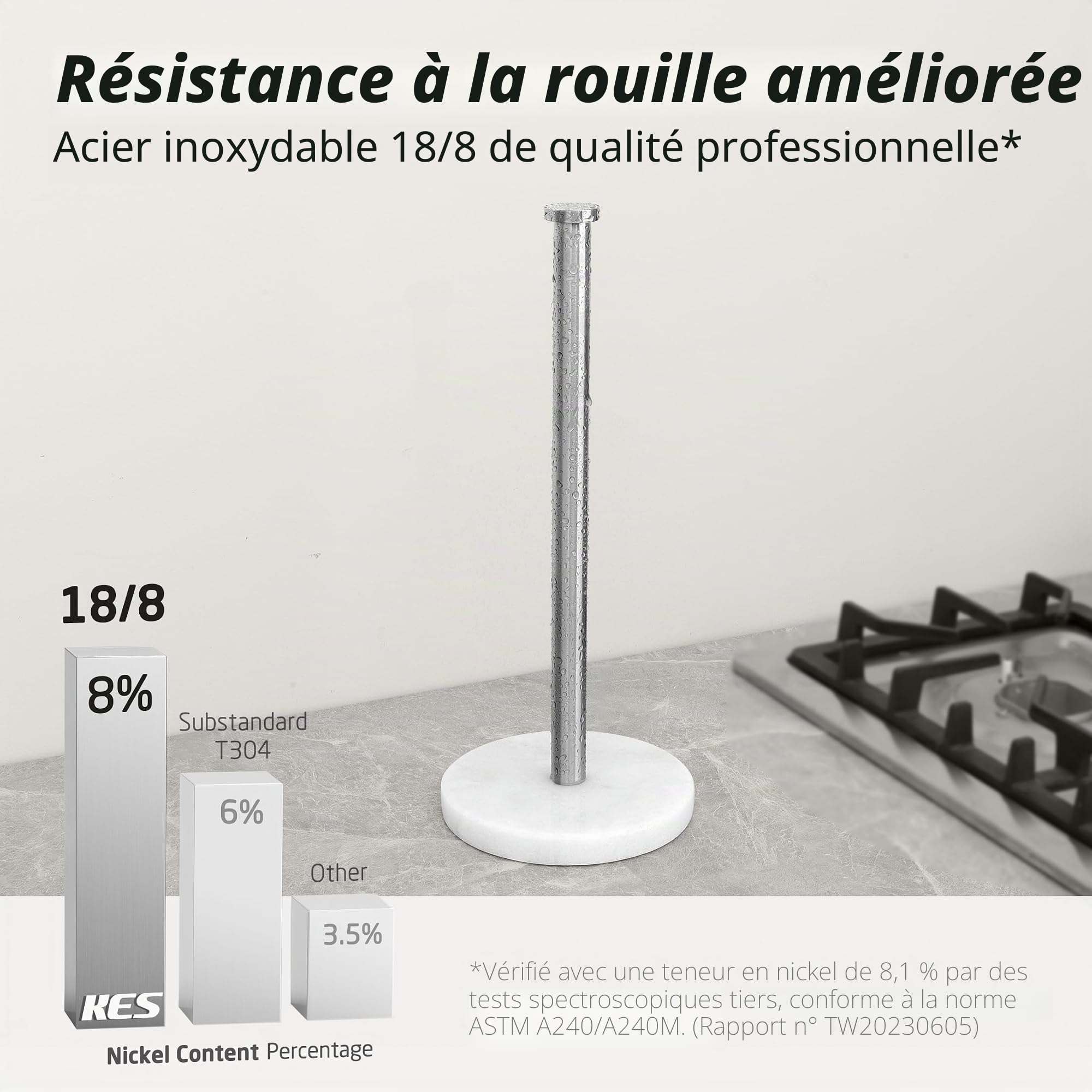 KES Porte Essuie Tout sur Pied Porte Sopalin Marbre Comptoir Support Essuie Tout Acier Inoxydable SUS304 Derouleur Essuie Tout Brossé, KPH100S14B-2
