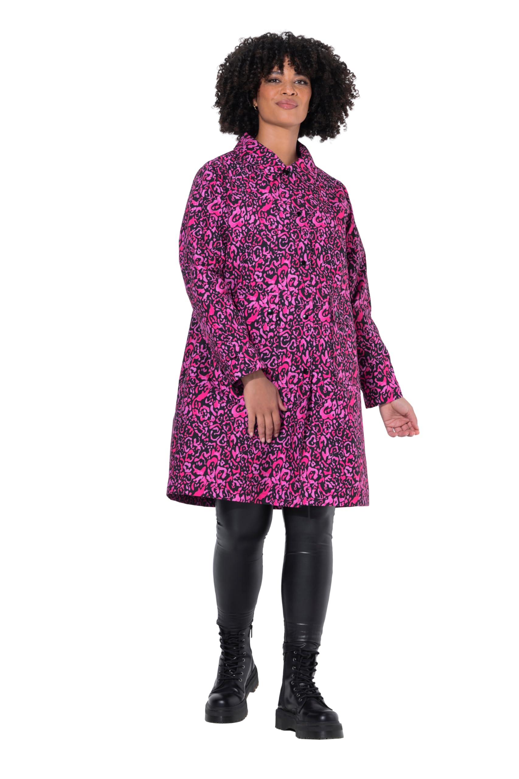 Angel of Style Damen große Größen Übergrößen Plus Size Mantel, farbiges Leo-Muster, Druckknöpfe 842820