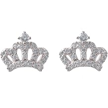 Paialco Sterling Silver Tiny Crown Cubic Zirconia Studs Earrings for Women