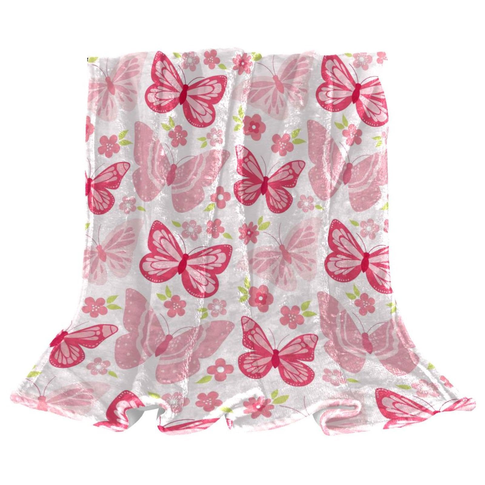 Couverture polaire papillons roses en maille douce haut de gamme pour lit 150x130