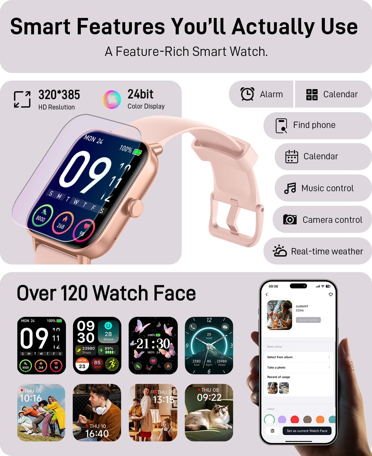 Smart Watches for Women (Make/Answer Calls), Alexa Built-in Smart Watch for Android/iPhones with Receive Messages/Emails/Reminders, 1.85" HD Fitness Tracker Watch with Heart Rate/Sleep/SpO2 Monitor - Image 8