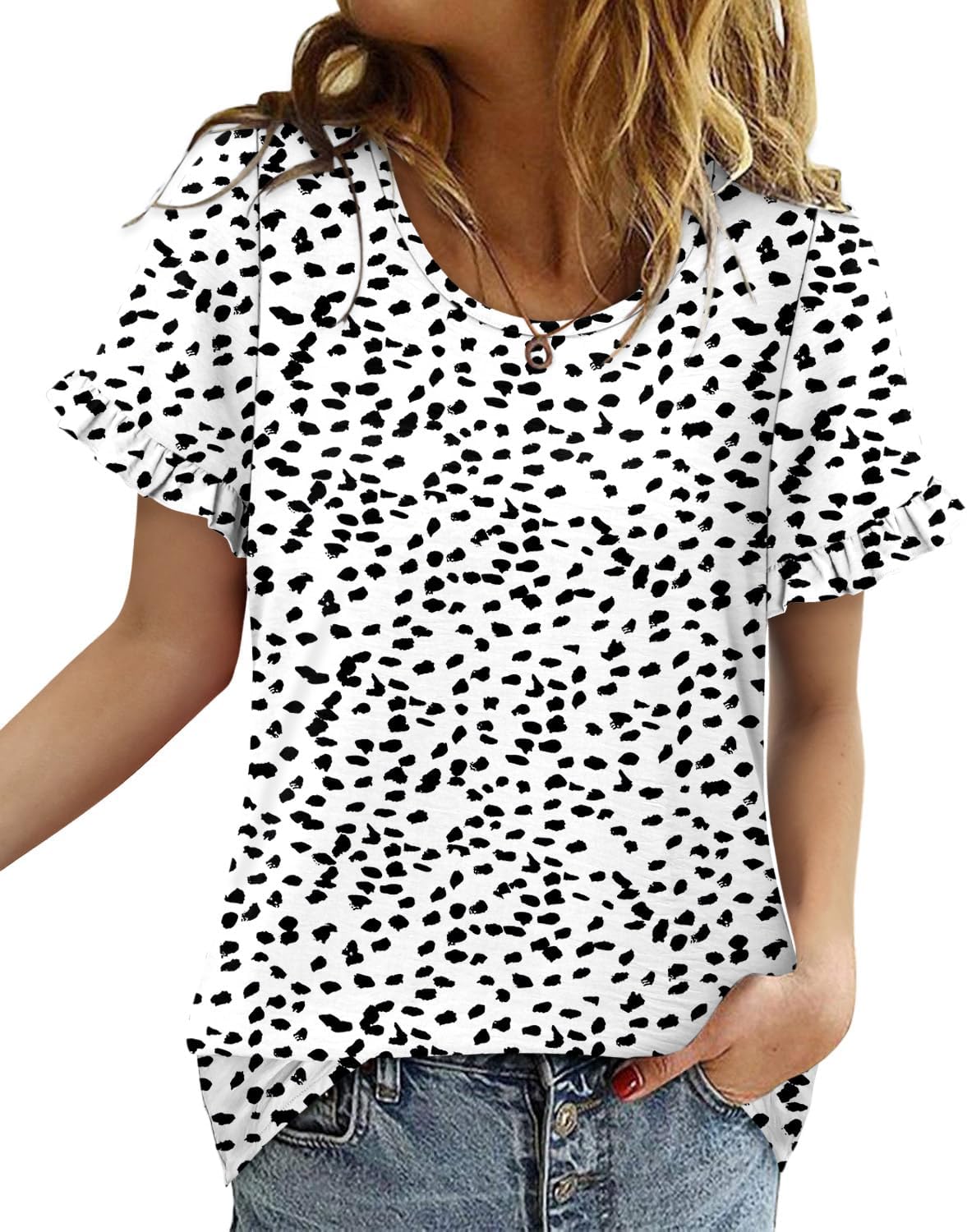 CRAZY GRID Women's Shirts Summer Casual Crewneck Short Sleeve Blouses Cute Floral Print Tunic Tops - Image 4