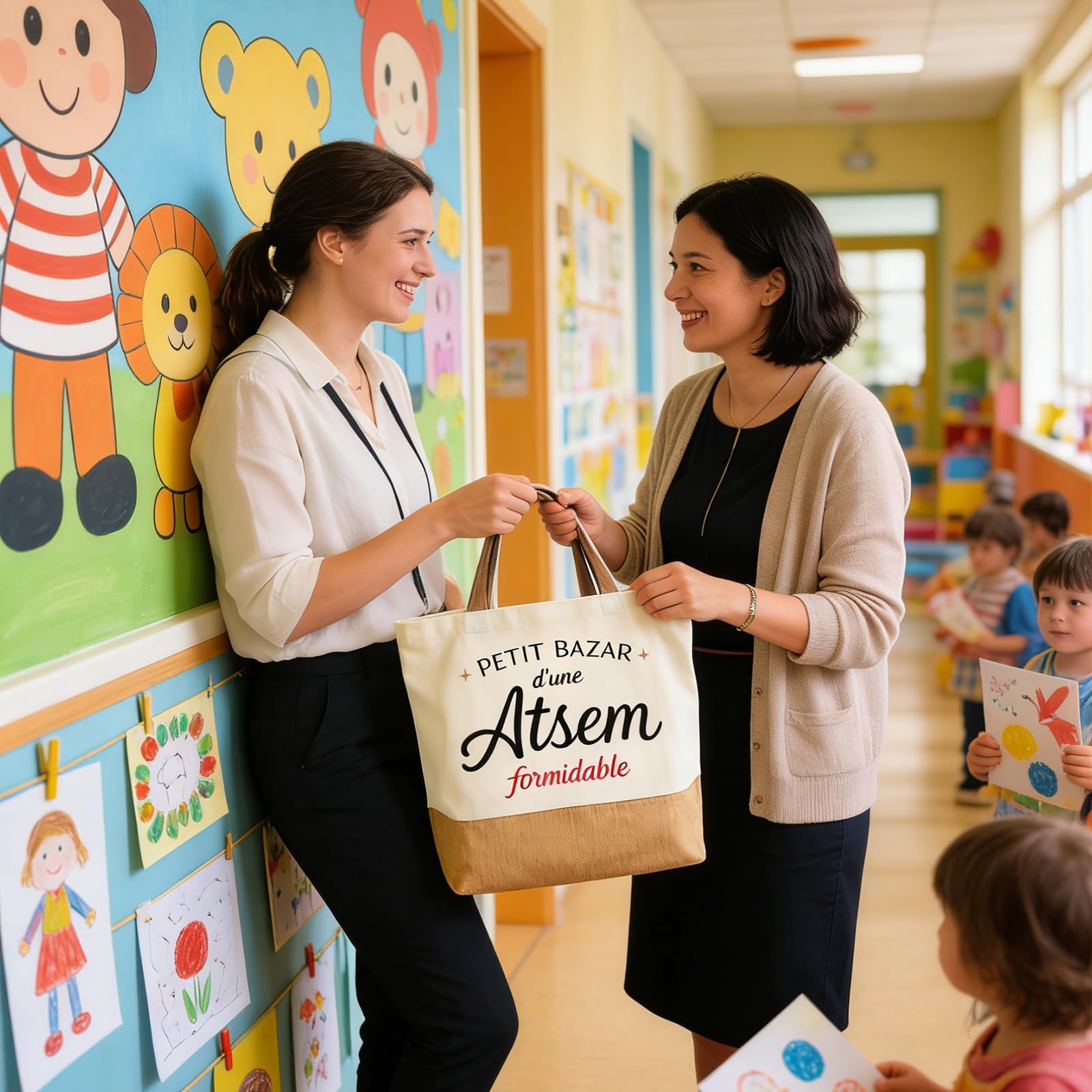 Sac Cabas Merci Atsem Maternelle Grande Capacité Toile Cadeau Enseignante