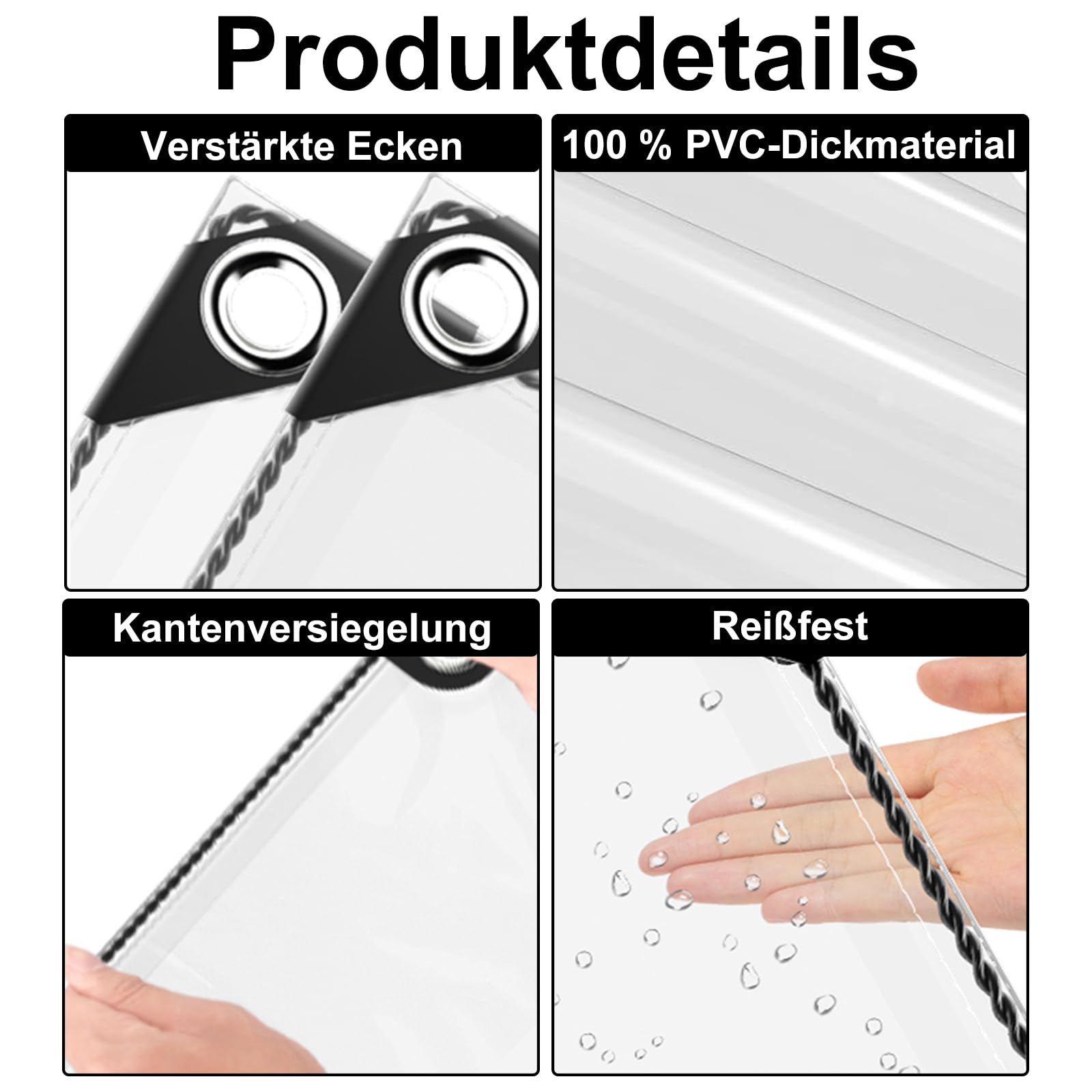 Abdeckplane Wasserdicht, Reißfest Transparent Plane mit Ösen, 0.3mm Dick Multifunktionale PVC Schutz Abdeckung, für Auto, Camping, Gartenmöbel, mit Seil und Kabelbindern, 420g/m² (2.4X3M)