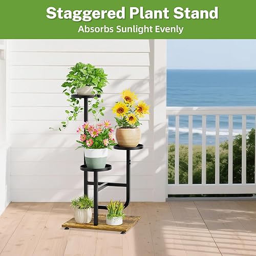 Miniatura 7 de iDavosic.ly Soporte para plantas de 3 niveles para interiores, estante esquinero con múltiples niveles para flores con bandejas de metal, estante de