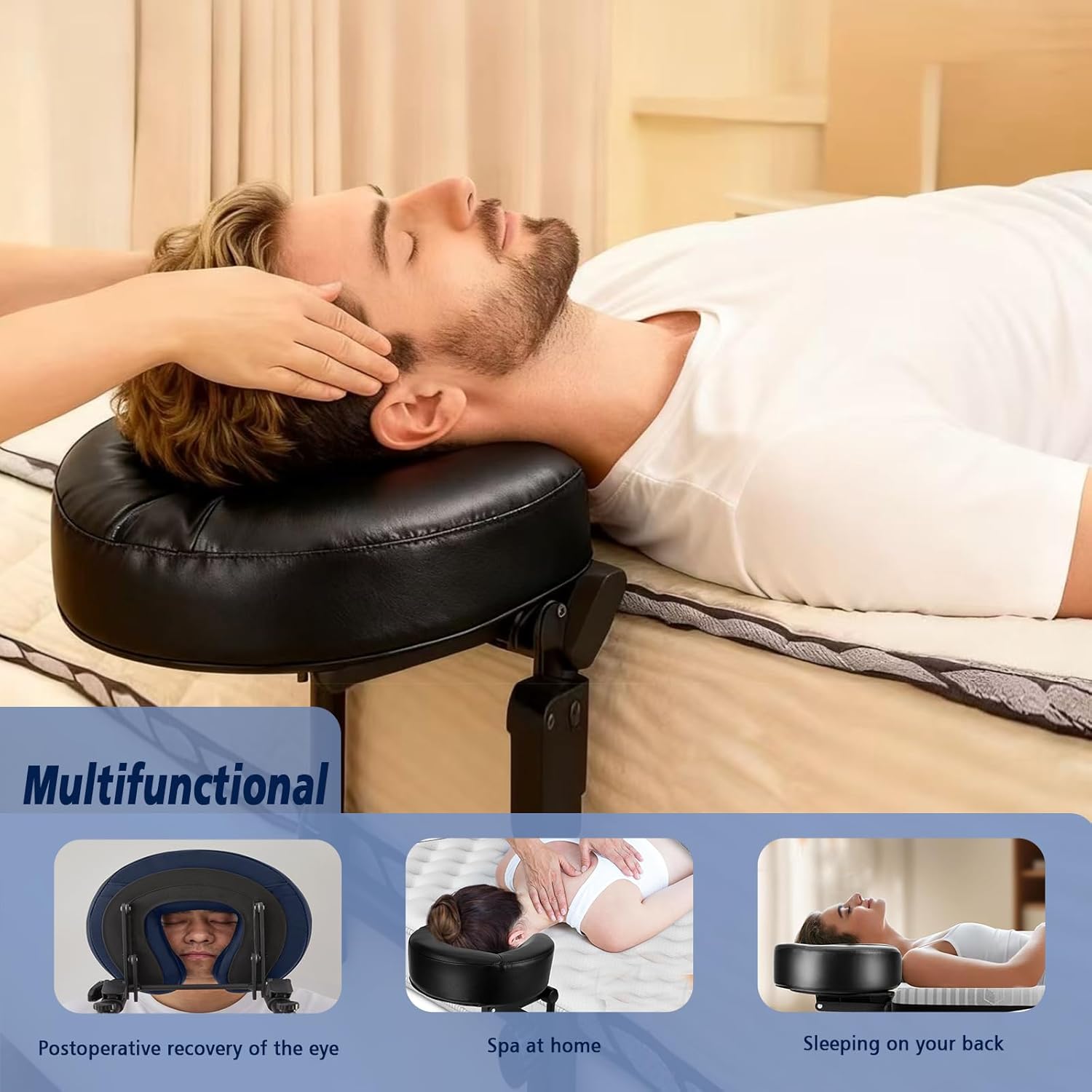 Massage Headrest for Bed, Universal Home Mattress Top Massage Kit, Adjustable Height, Head Holder Face Cradle Face Down Pillow, Professional Home Spa Face Cradle Support (Black)
