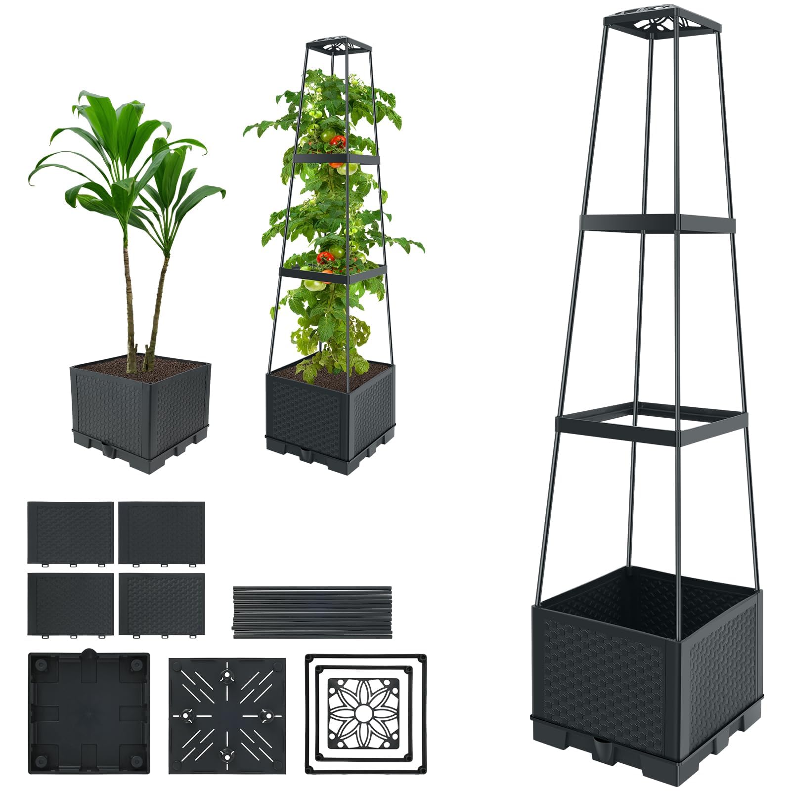 Raised Garden Bed, Planter Boxes with Trellis Height Adjustable Gardening Trellis Self-Watering Mobile Planter Box Detachable Planting Trellis Box Plants Climbing Box for Plants Gardening