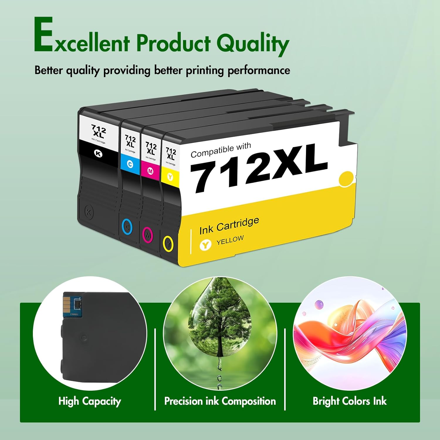 712 Designjet T210 712XL Ink Cartridges Combo Remanufactured Replacement for HP 712 XL 712XL DesignJet T650 T630 T230 Studio Plotter Printer High Yield (4 Pack, Black Cyan Yellow Magenta)