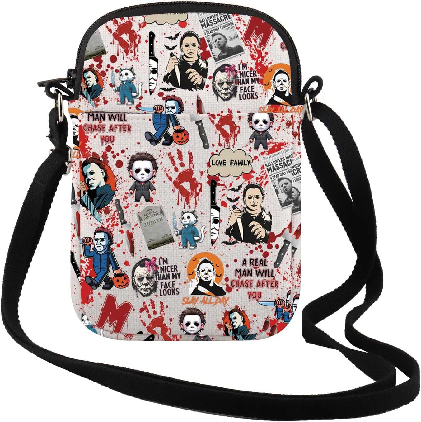 TSOTMO Horror Movie Horror Characters A Real Man Will Chase After You Crossbody Bag Funny Scary Movie Gift