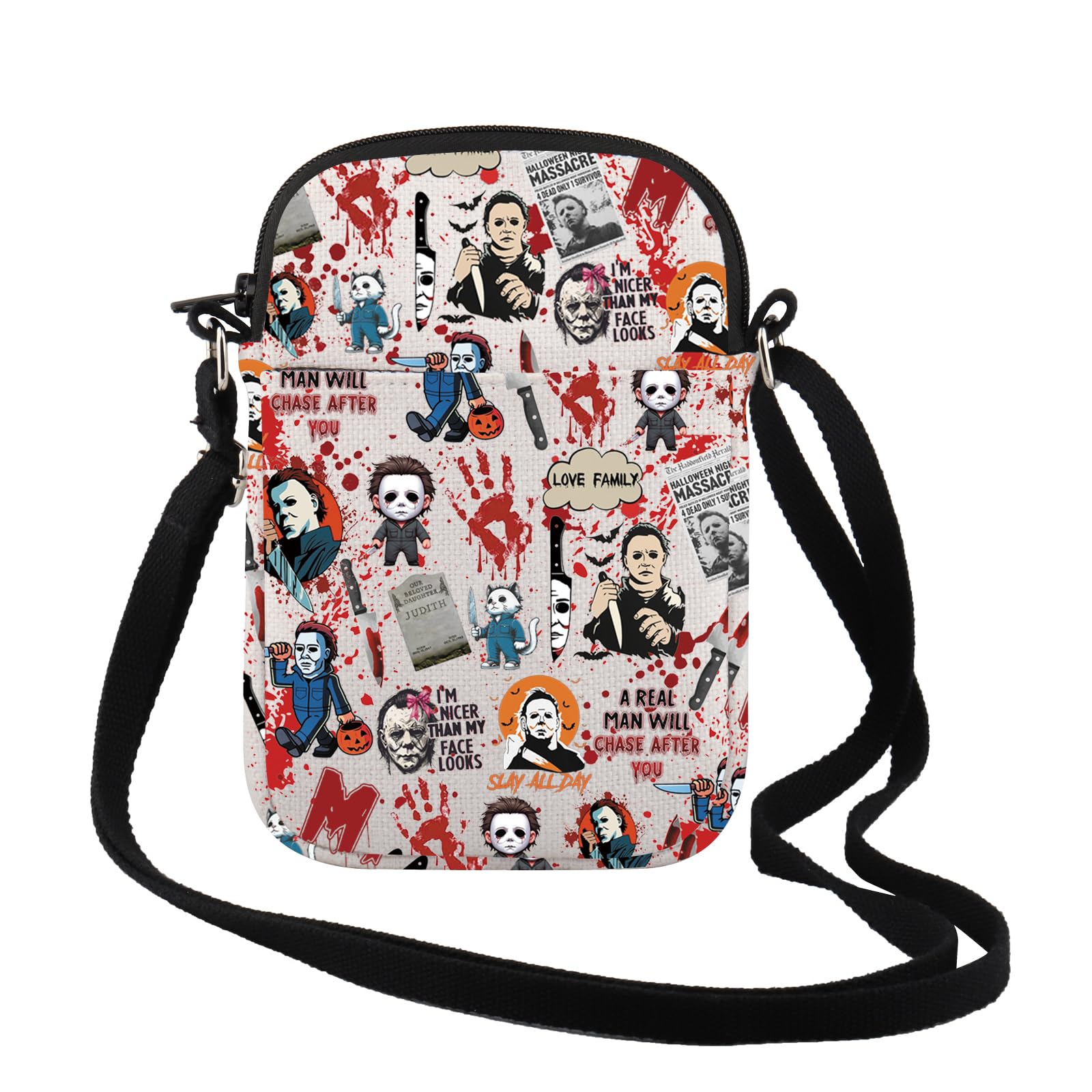 TSOTMO Horror Movie Horror Characters A Real Man Will Chase After You Crossbody Bag Funny Scary Movie Gift
