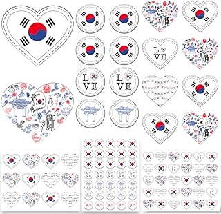 South Korean Stickers, 230 South Korea Flag Stickers with Korean Flag and Cultural Elements, Korean Party Favors, Party Decorations, and Classroom Decorations