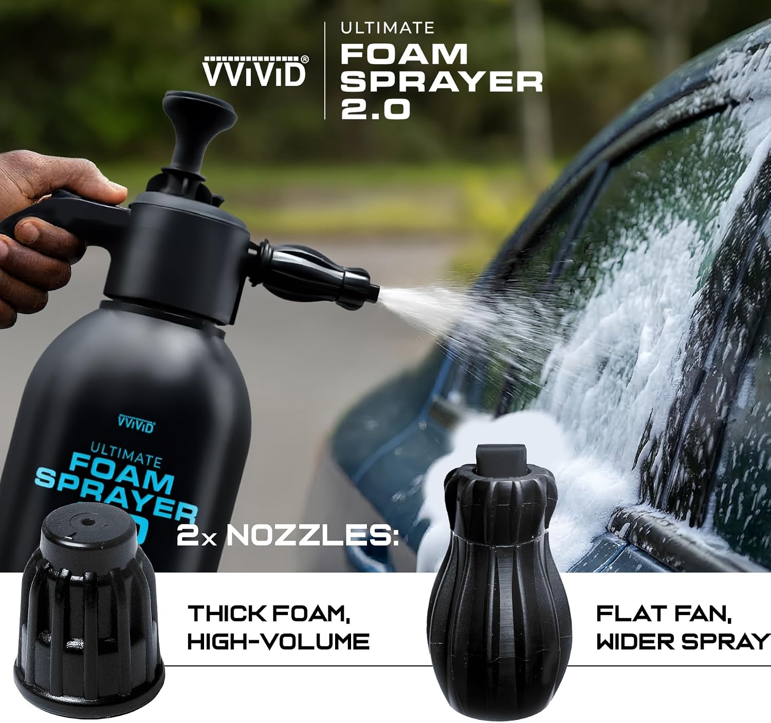 VViViD Ultimate Foam Sprayer 2.0, Premium Professional 67 oz (2L) Spray Bottle for Car Detailing, Washing, Home Use & Gardening, Complete Pressure-Driven Atomizer and Pump Sprayer
