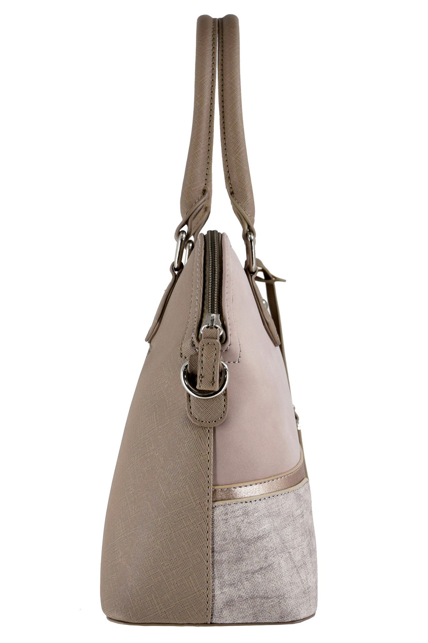David Jones - Bolso de Mano Bugatti Mujer - Bolso Bandolera Hombro Cuero PU - Tote Mensajero Señora Multicolor Rayas PU - Shopper Mediano Bolera Piel - Satchel Moda Trabajo Diario Vida - Nude Rosa
