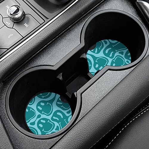 Miniatura 2 de Watbro Posavasos para Coche, Morados Sonrientes Absorbentes Paquete de 2 para Portavasos con Muesca para los Dedos, 2.56 pulgadas Cerámica