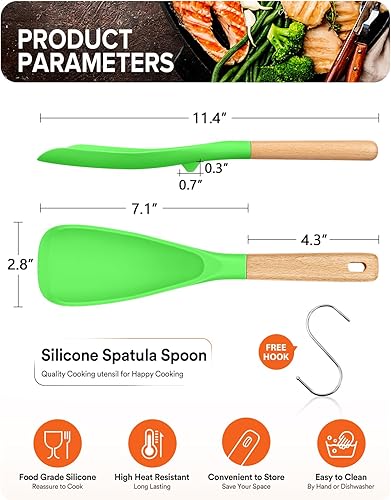 Miniatura 9 de Cuchara de cocina para utensilios de cocina antiadherentes, ideal para cocinar y servir silicona mate resistente sin BPA, cuchara con mango de Azul