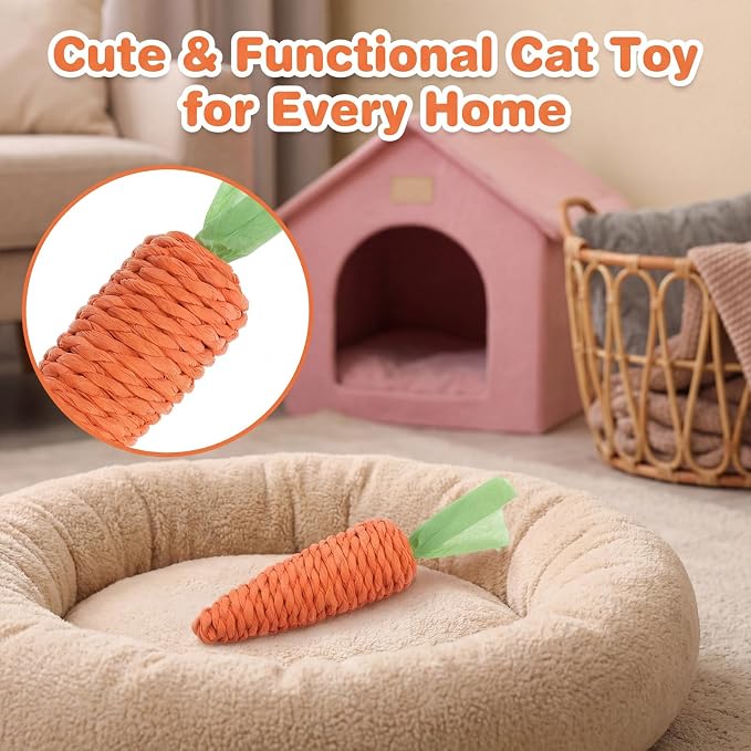 Juguetes interactivos zanahoria de sisal para gato 2 piezas miniatura 4