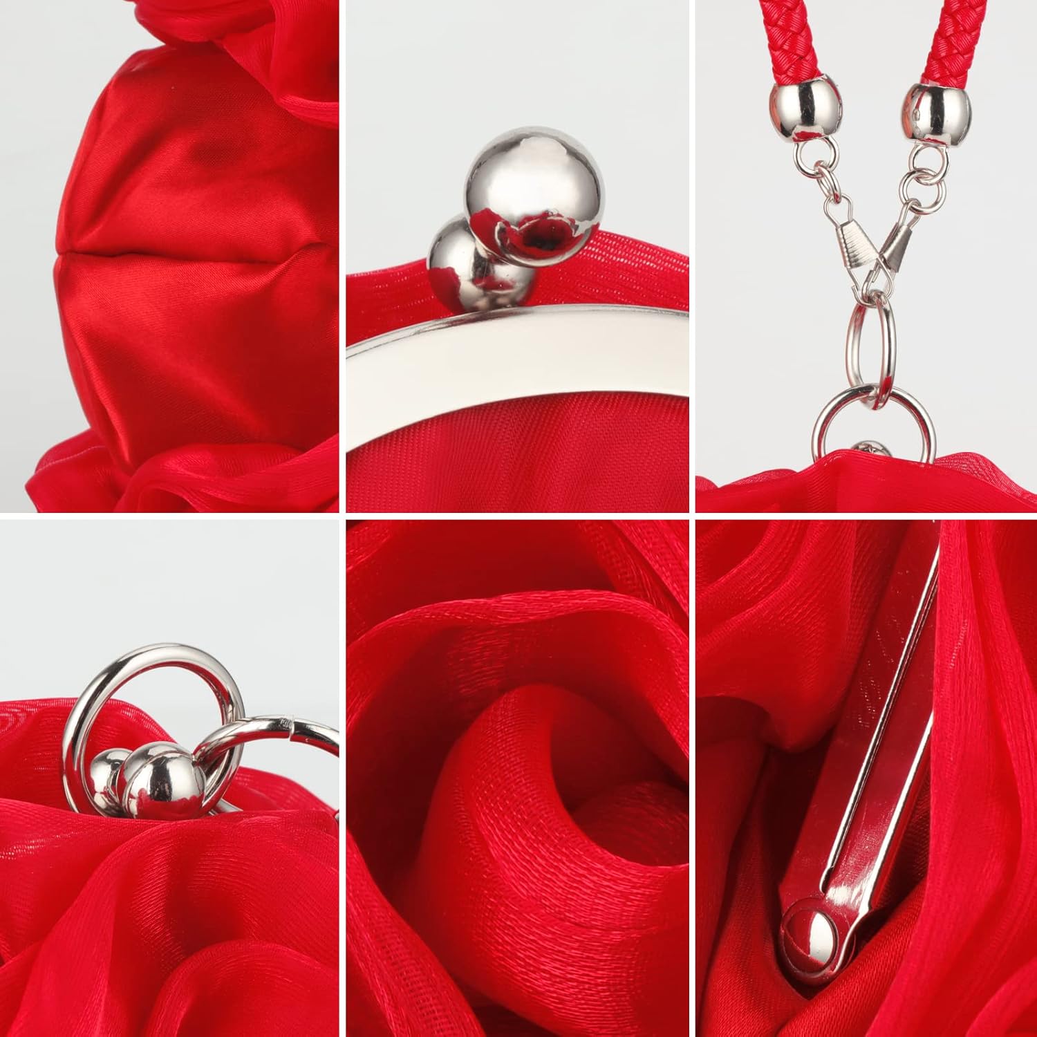 Flower Clutch Purse Small Evening Bag Sweet Wristlets Handbag Wedding Clutch Bag, Red - Image 4