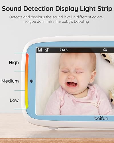 Miniatura 8 de BOIFUN Monitor de bebé de video de 5 pulgadas, monitor de bebé sin WiFi, canciones de cuna, sensor de temperatura, detección de sonido, visión