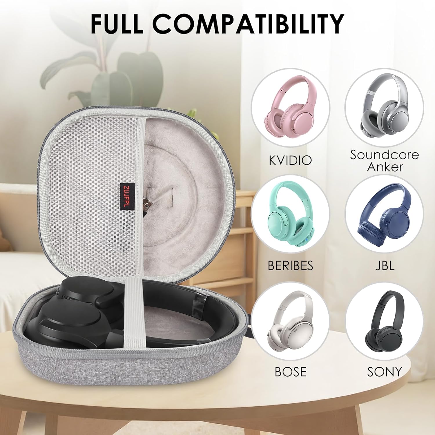 Premium Hard Shell Case Compatible con JBL Tune 710BT/720BT/770NC, Sony WH-CH710N/720N/702N, Soundcore Q30/Q20, TOZO, BERIBES, KVIDIO – Portable Travel Carrying Protective Case Grey - Image 5