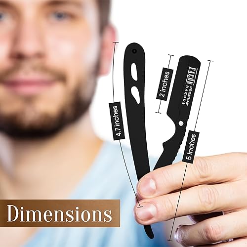 Miniatura 7 de Facón - Maquinillas de afeitar rectas para hombre, kit profesional de afeitar de borde recto con 100 cuchillas, afeitadora clásica de acero