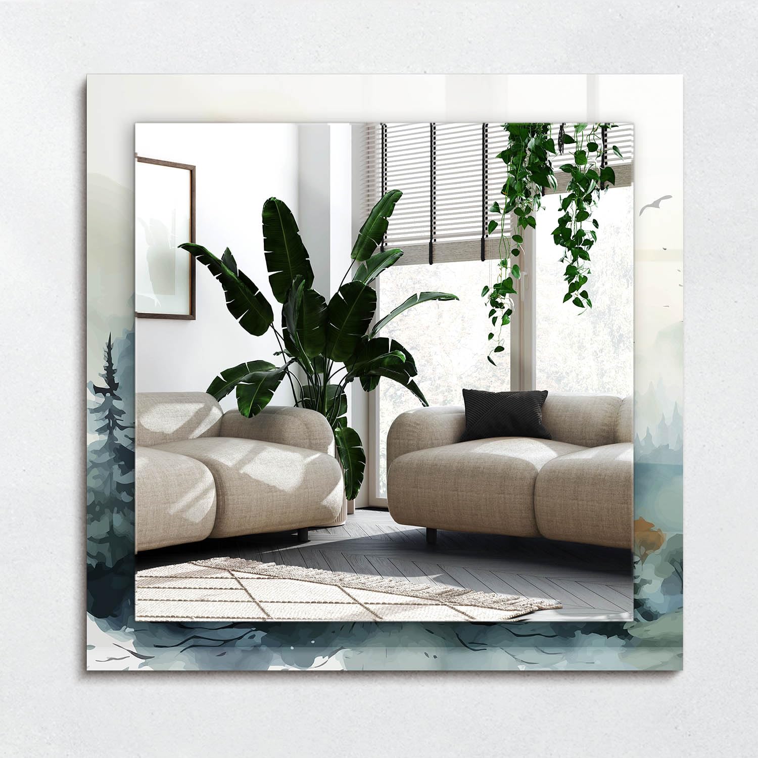 Miroir décoratif moderne 60x60 cm impression haute définition salon