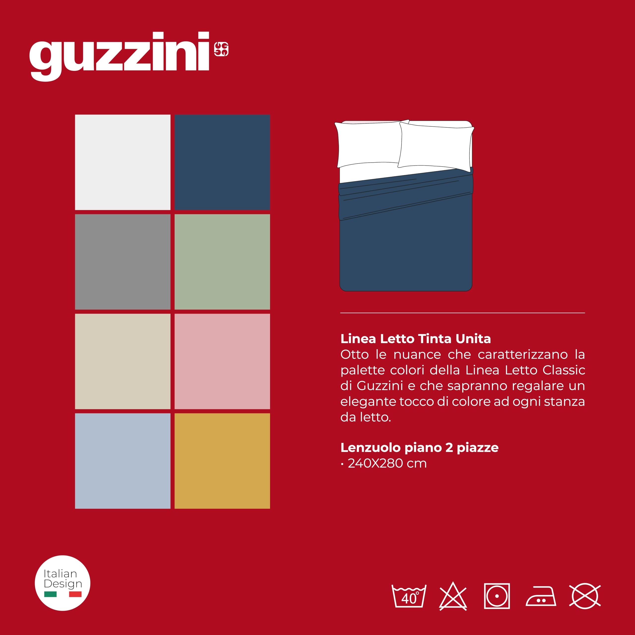 GUZZINI Classic - Drap Plat 2 Personnes 240x280 en 100% Coton Percalle Certifié OekoTex Frais et Respirant, Draps Housses Dessus de Lits pour Linge de Lit, Drap Housse Douce et Durable pour Lit Double