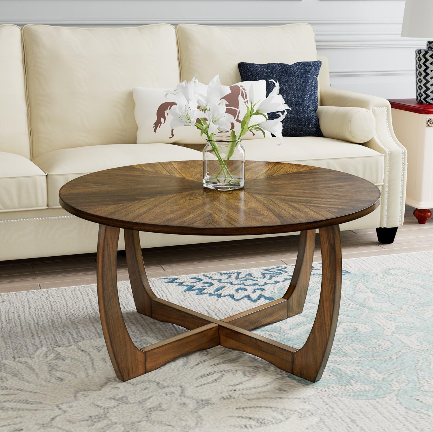 Amazon.com: MODERION Round Coffee Table for Living Room, Cocktail Table ...