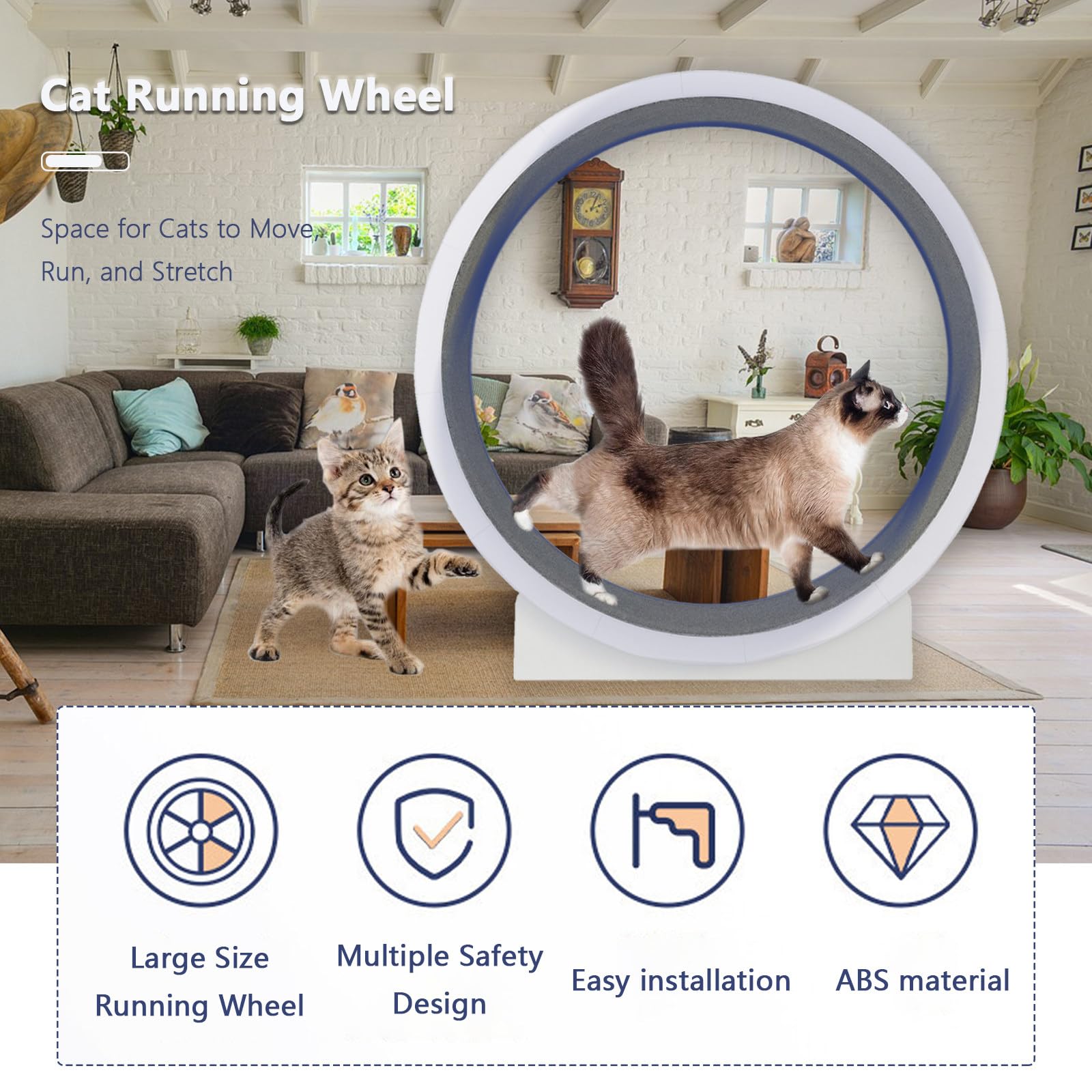 Rueda para Correr para gatos de 47 Pulgadas, Cinta de Correr para gatos con Pista alfombrada y Ruido ultrabajo, Ruedas para gatos fáciles de Instalar para gatos de Interior Fitness y Salud