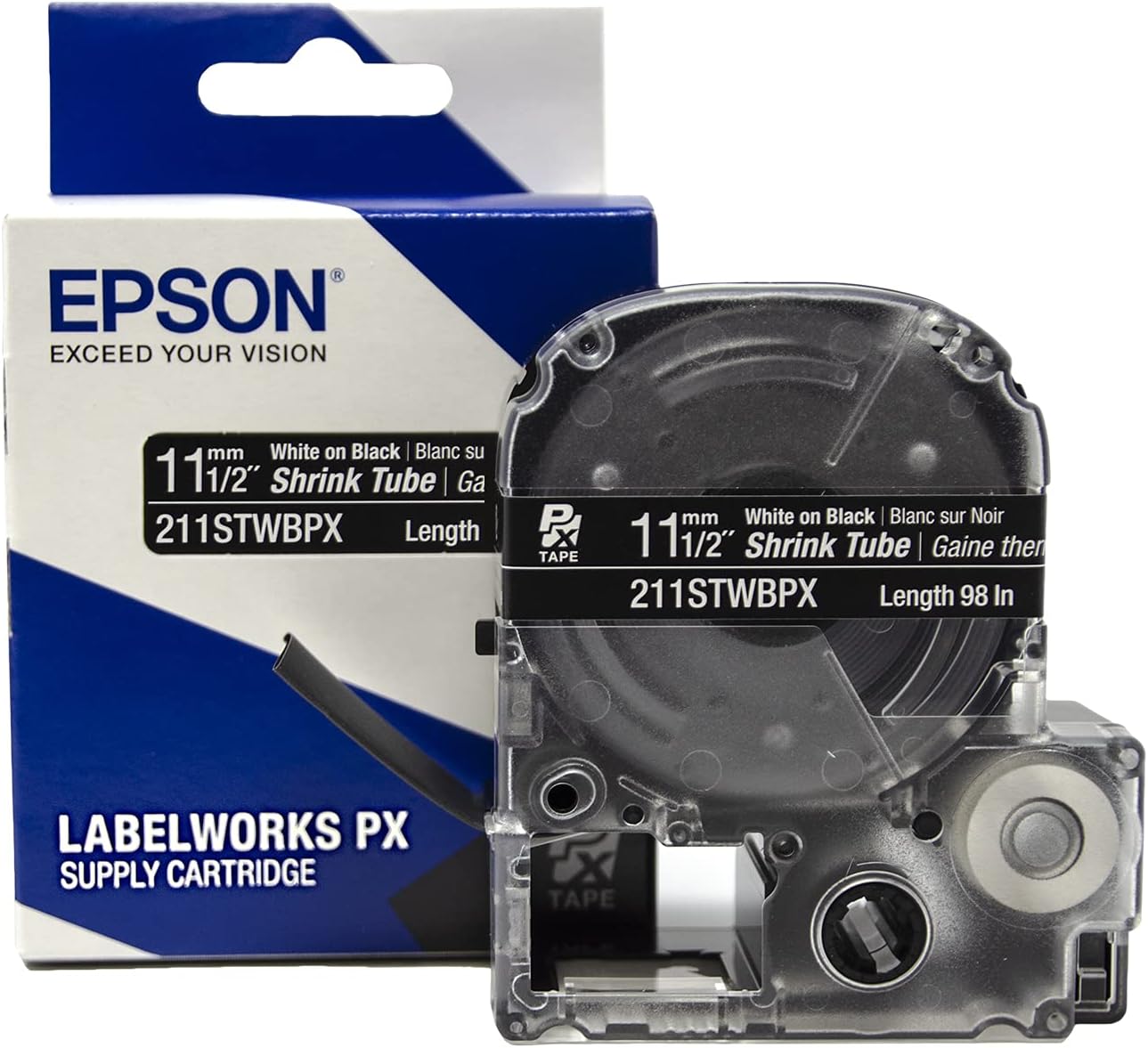 LABELWORKS 211STWBPX Shrink Tube AWG 2-8 White on Black Shrink Tube - 1/2" (11MM) Wide, 96"