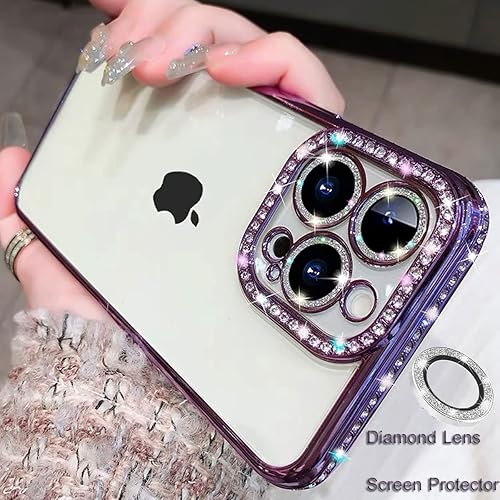 Miniatura 6 de AmazFCCY Funda para iPhone 14 Pro Max de 6.7 pulgadas, bonita funda de lujo con diamantes de imitación de diamantes de imitación suaves y