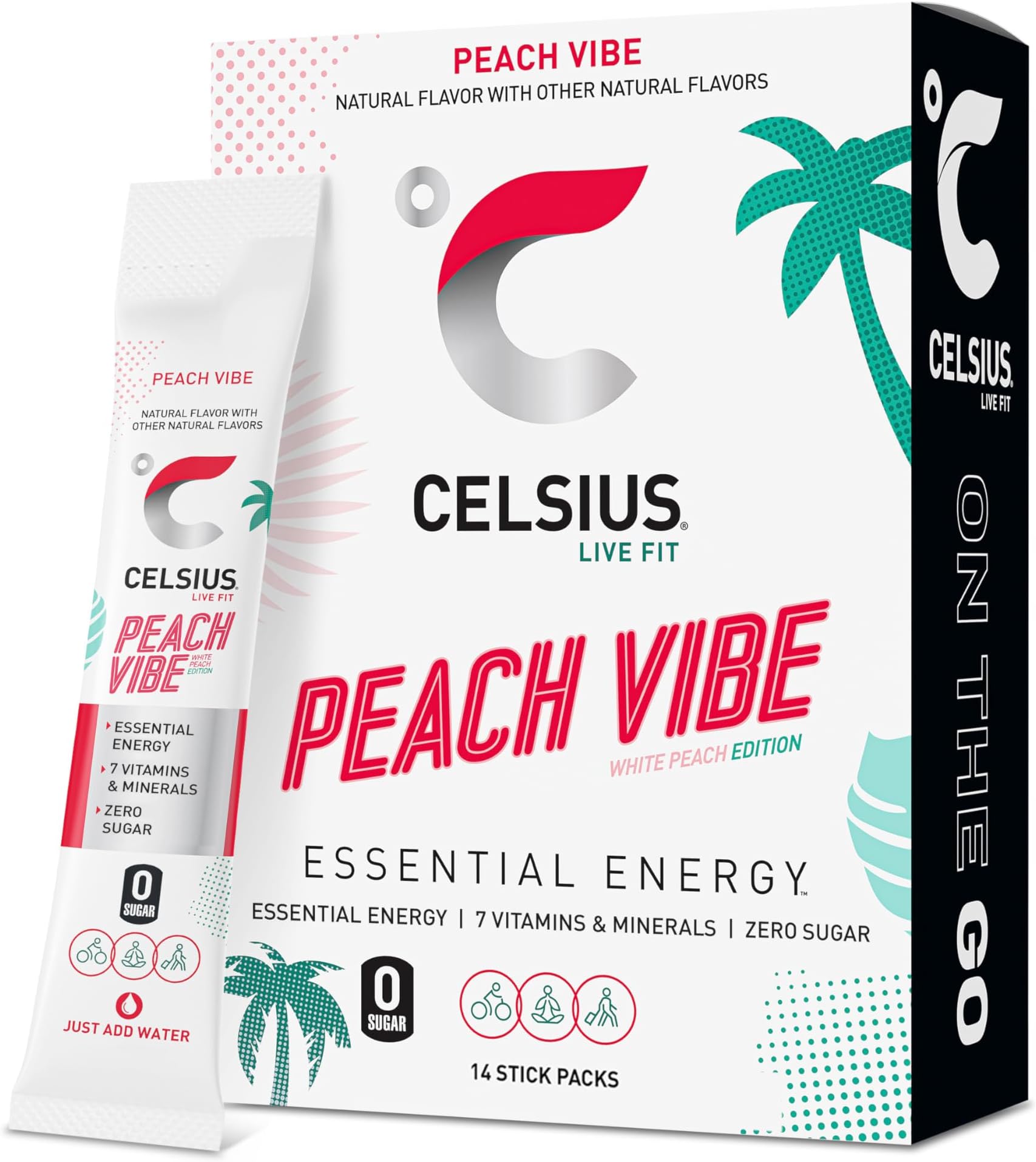 On The Go PEACH VIBE, Sugar Free Energy Drink Mix (14 Sticks per Pack)