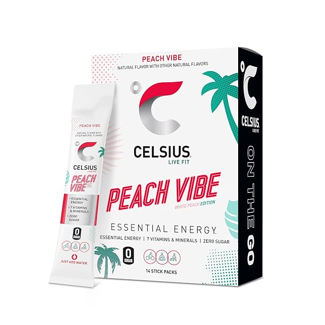 CELSIUS On The Go PEACH VIBE Sugar Free Energy Drink Mix 14 Sticks per Pack
