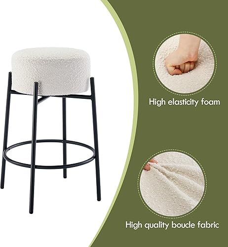 Miniatura 5 de Juego de 2 taburetes de bar modernos de altura de mostrador, taburetes de bar giratorios blancos Boucle para isla de cocina, cómodas sillas