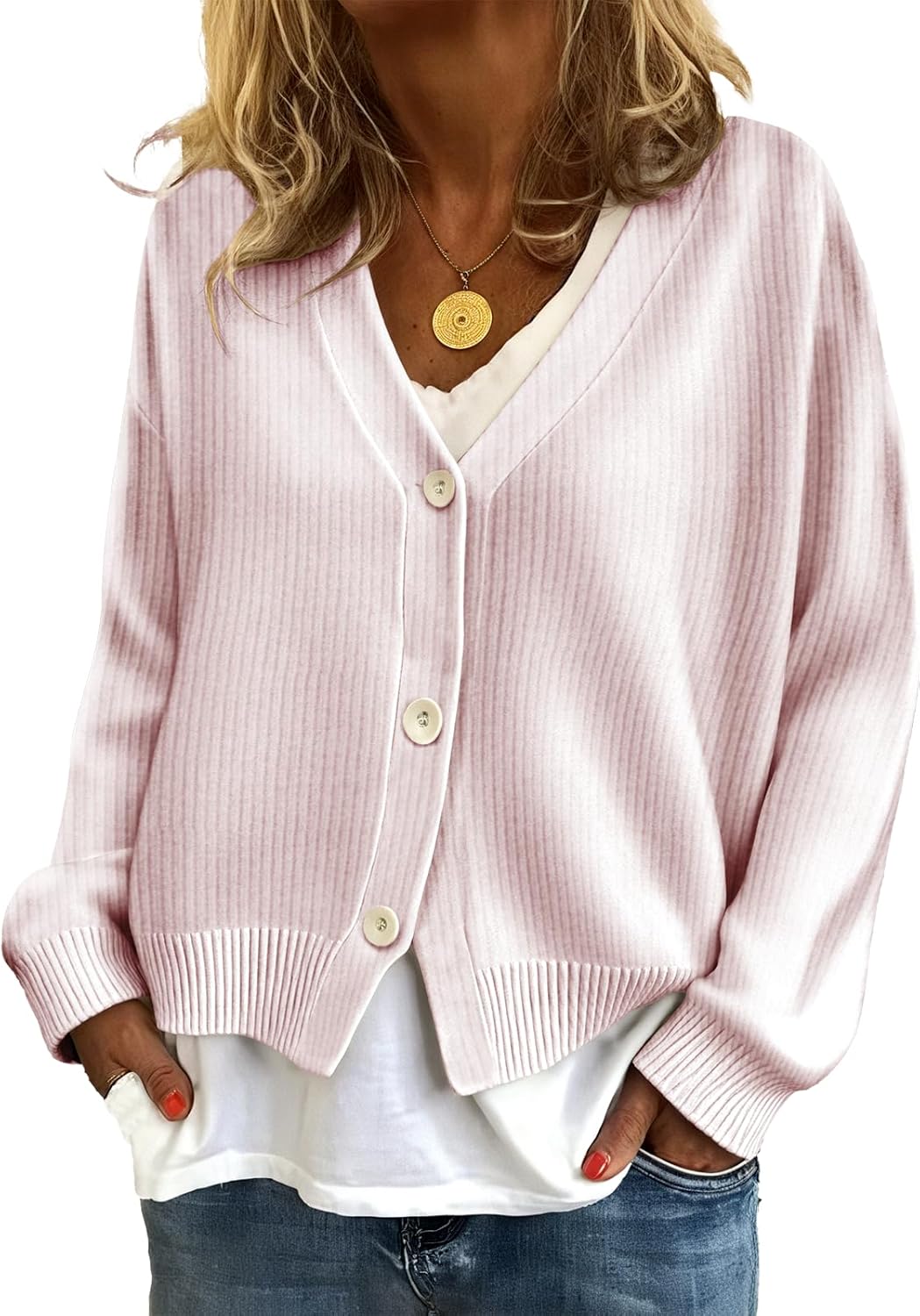 Trendy Sweaters for Women Comfy V Neck Button Down Solid Color Sweater Cardigan Oversized Open Front Winter Jacket