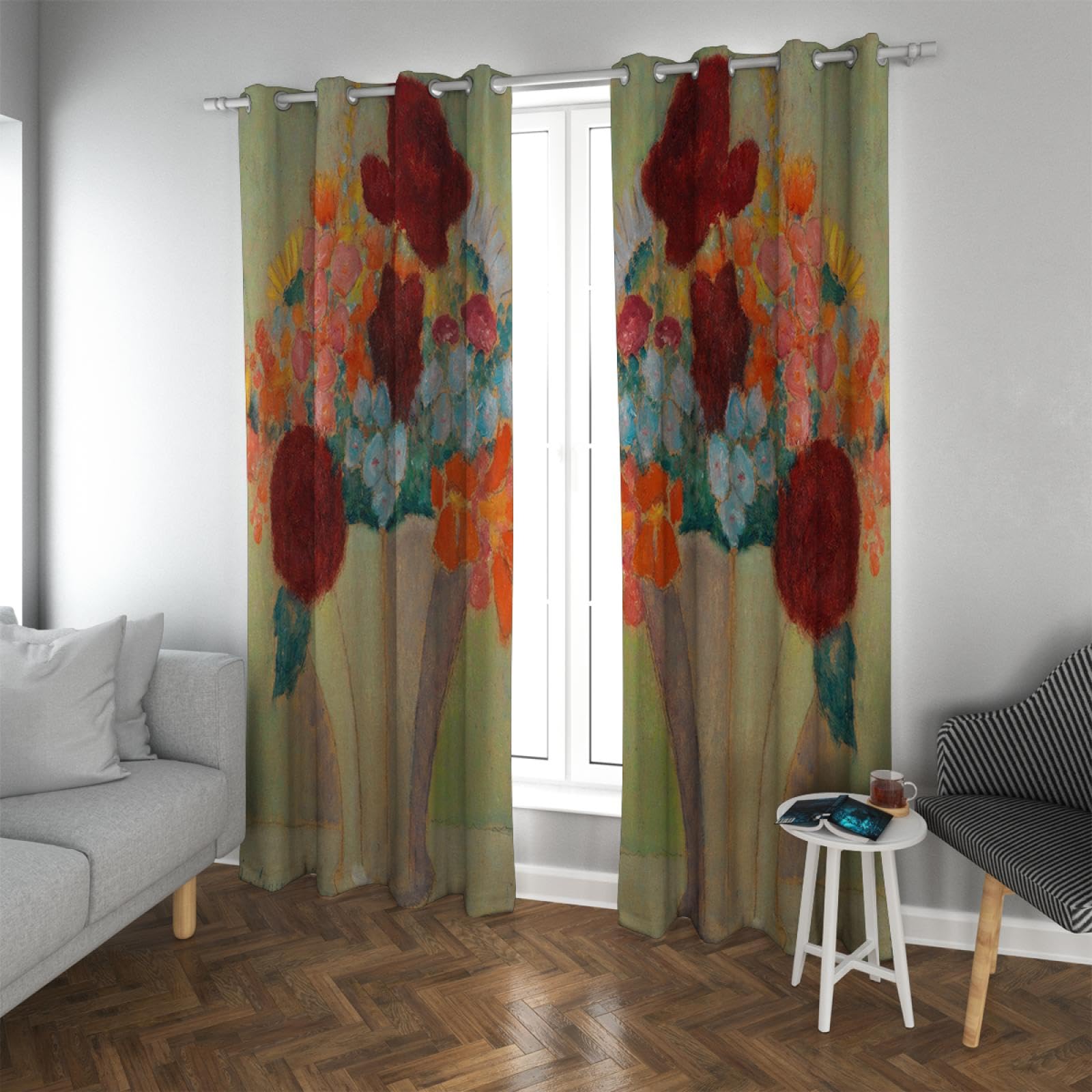 Rideaux occultants fleurs motif vase bloquant la lumière pour une nuit paisible
