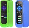 2 Pack] Remote Cover Glow in the dark Compatible with Roku Smart TV RemoteRoku ExpressRoku Premiere, Universal Silicone Case with Lanyard Green and Blue