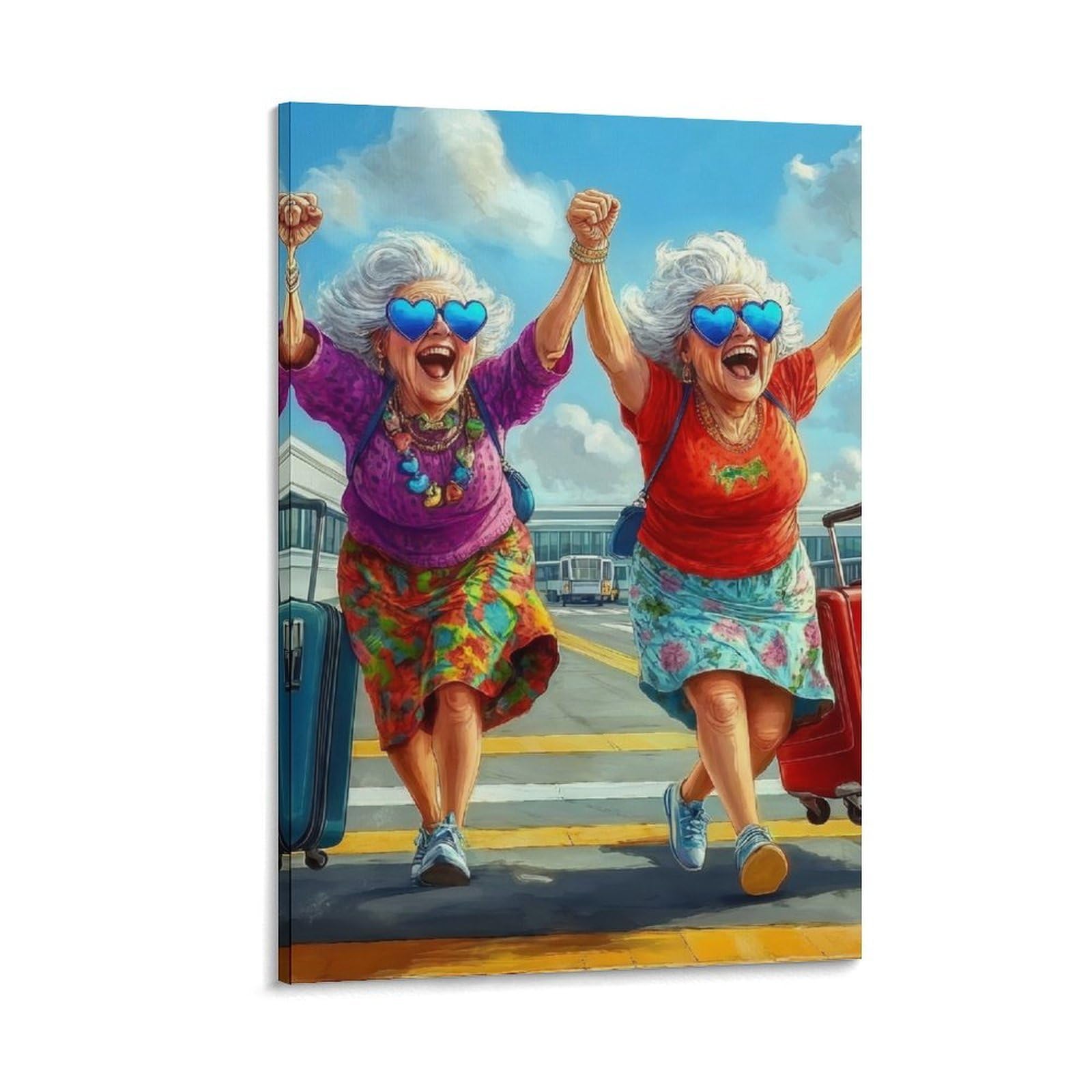 DHBANEIOK Elderly Women Travel Wall Decor Poster Giclee Canvas Prints Modern Wall Art Picture Wall Hanging for Living Room Bedroom Home Decorations 20x30inch(50x75cm)