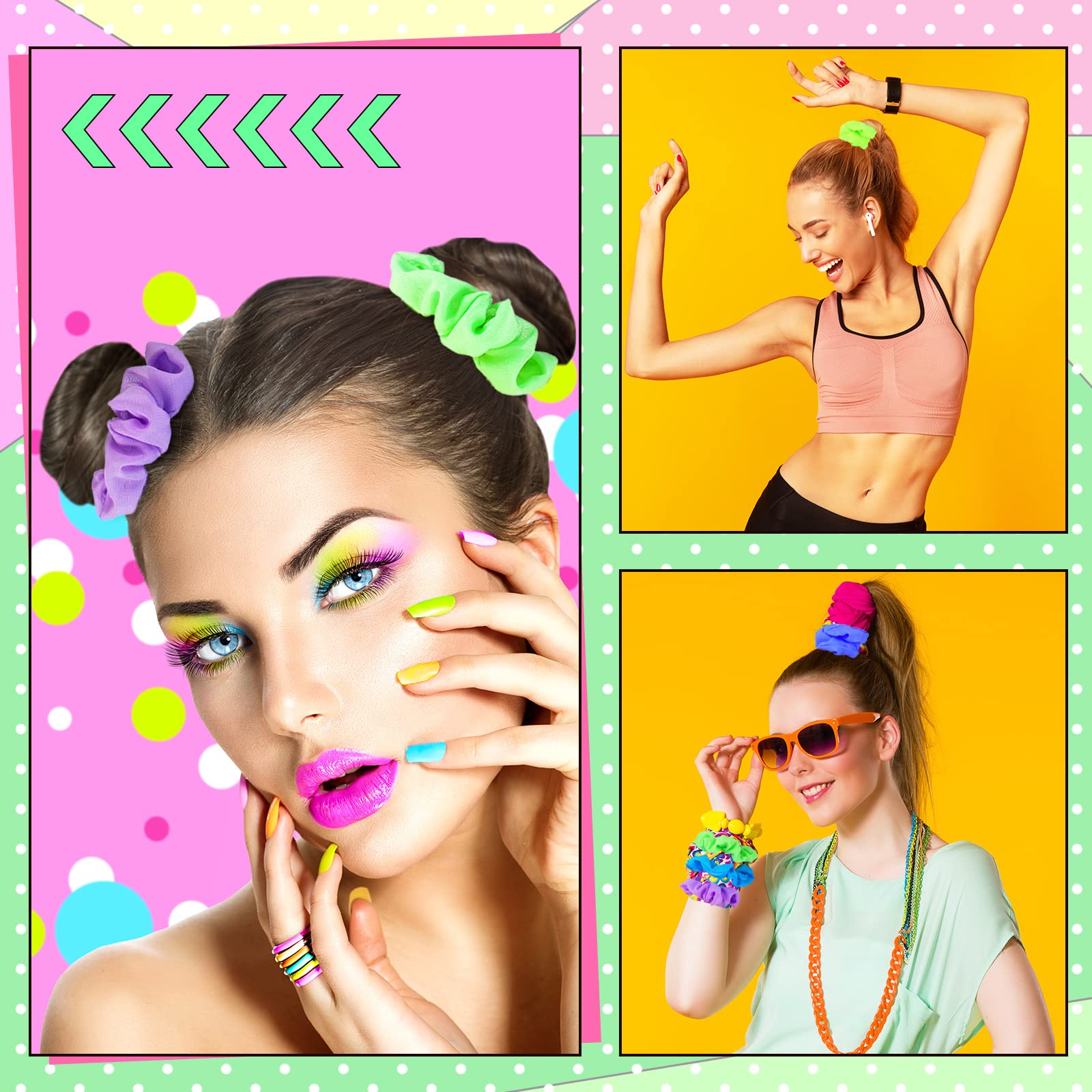 Amazon.com : XunYee 48 Pcs Neon Scrunchies Bulk for 80s Hair 