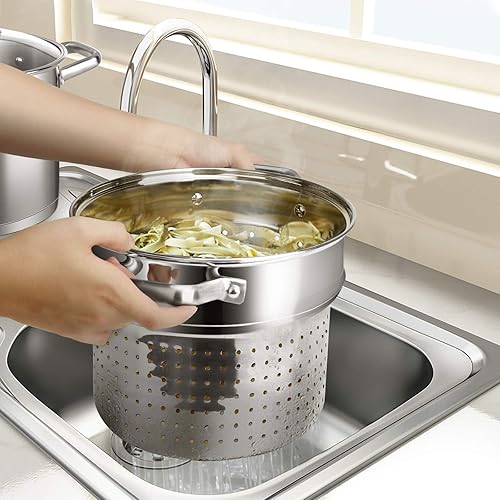 Miniatura 4 de Duxtop Olla profesional para pasta de acero inoxidable con inserto de colador, 4 macetas múltiples incluye olla de pasta y olla de vapor, olla de