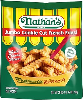 Nathan's Famous Jumbo Crinkle Cut French Fries, 28 oz Frozen - World Famous 1916 Recipe, Zero Trans Fat