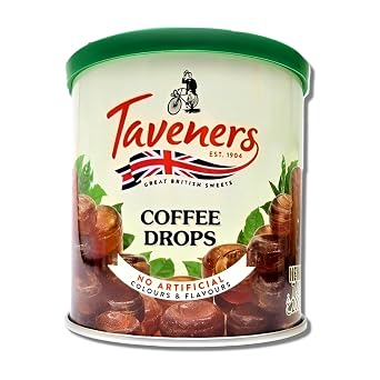 TAVENERS Coffee Drops - Taveners Hard Candy - Coffee Hard Candy - Coffee Flavored Candy - Christmas Treats - Holiday Gift Candy & Christmas Treats in a Handy Cup Holder Tin - 7.05 oz