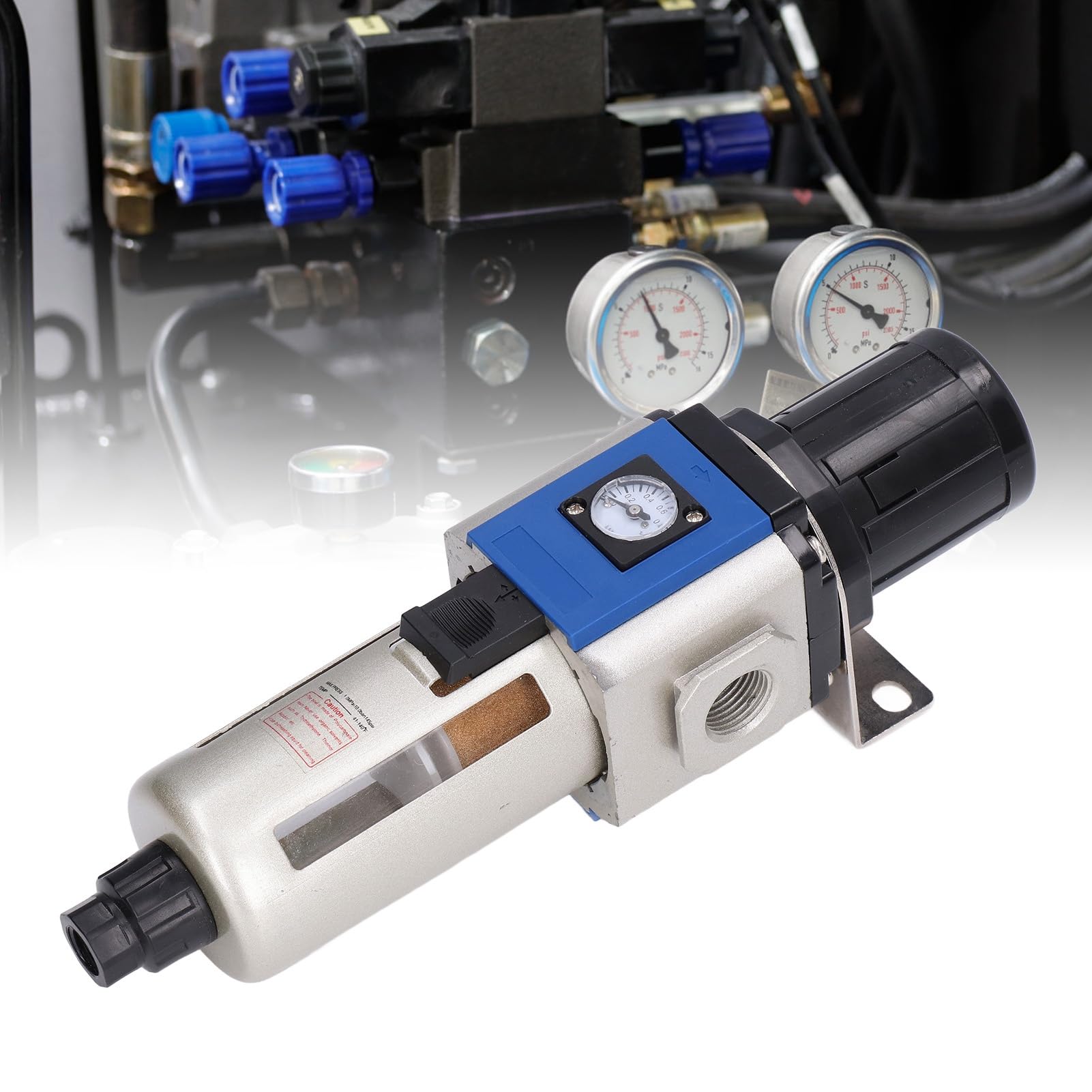 Regulador de Filtro de Aire Comprimido Filtro Regulador de Presión de Aleación de Aluminio 0,05 a 0,9 MPa Tazón de 80 CC Salida Estable Autoblocante para Compresor de Aire Taller Uso