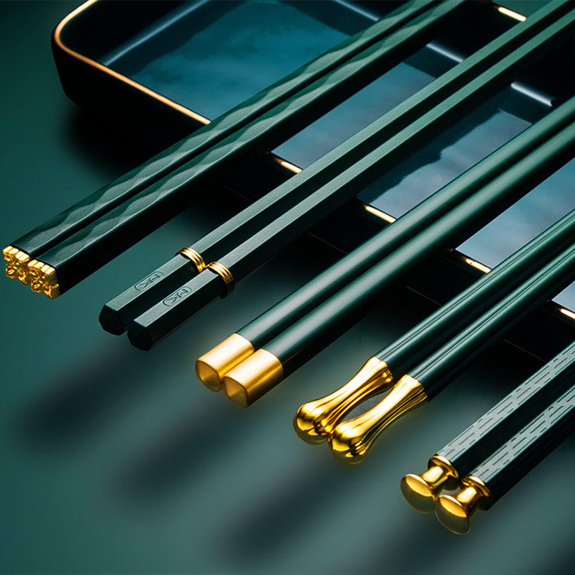 Chopsticks, Gift Set, High-end Luxurious Professional Design, Super Strong Healthy, Reusable, Japanese Chinese Chop Sticks with Wave Pattern