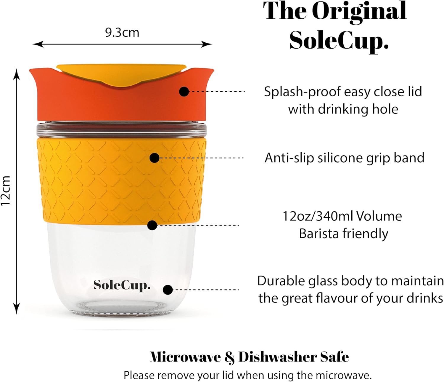 Reusable Strengthened Glass Travel Cup - Spill Proof Insulated Coffee Mug - 12oz/340ml BPA-Free Hot Drink Travel Mug with Lid & Silicone Band (Red, 12oz) - Image 2