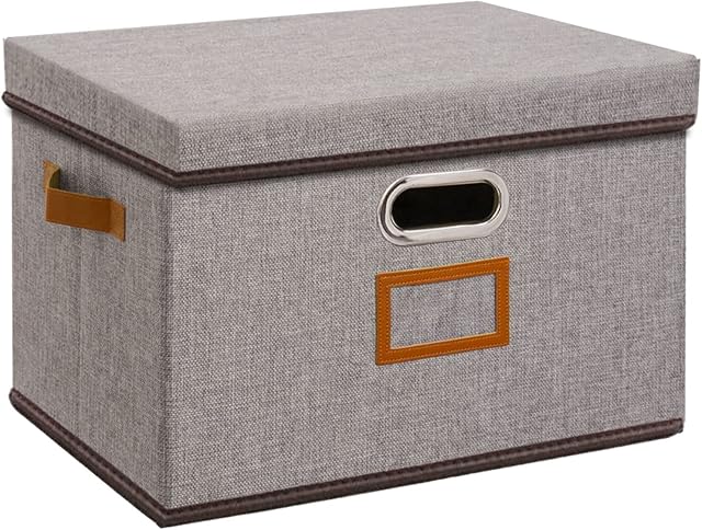 OUTBROS Storage Boxes with Lids, Storage Baskets for Shelves, Foldable Cube Organiser Box Baskets, Collapsible Fabric Bins Home & Office Decorative Storage Box, 32 x 23 x 20 cm, Grey, 1-Pack