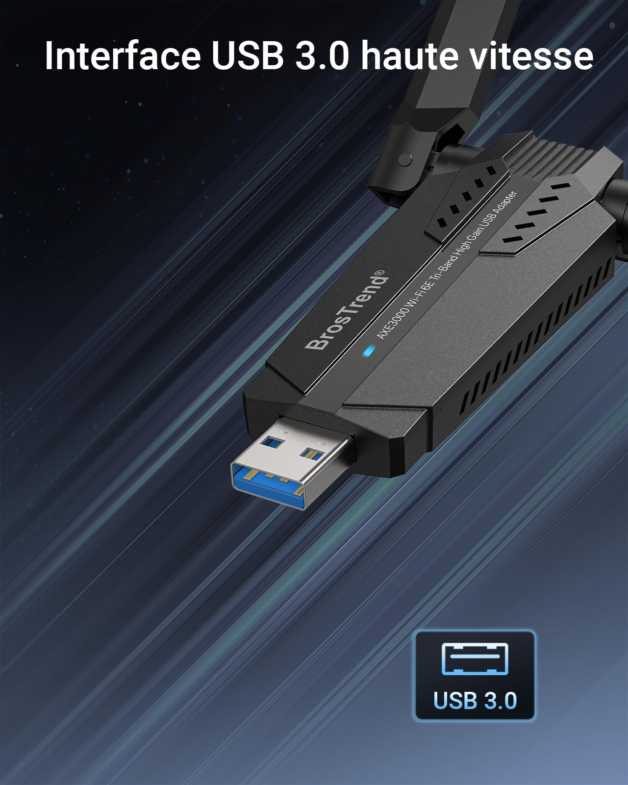 BrosTrend AXE3000 Clé WiFi Linux USB 6E Tri-Band 6GHz/5GHz/2.4GHz USB3.0 WPA3