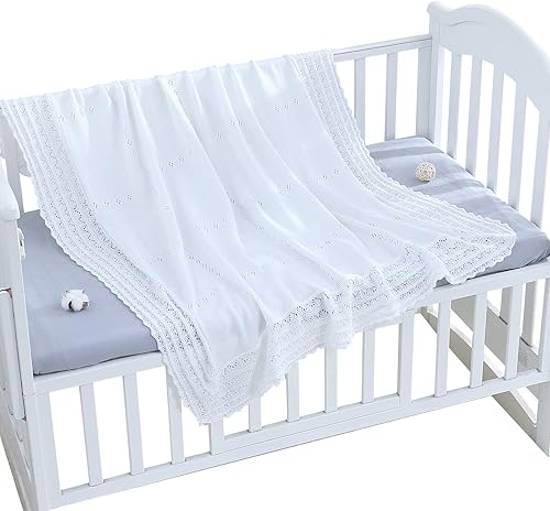 Miniatura 5 de Booulfi Manta de bebé, manta blanca para recepción, bautizo, toalla para recién nacidos, niños y niñas, manta térmica de algodón blanco