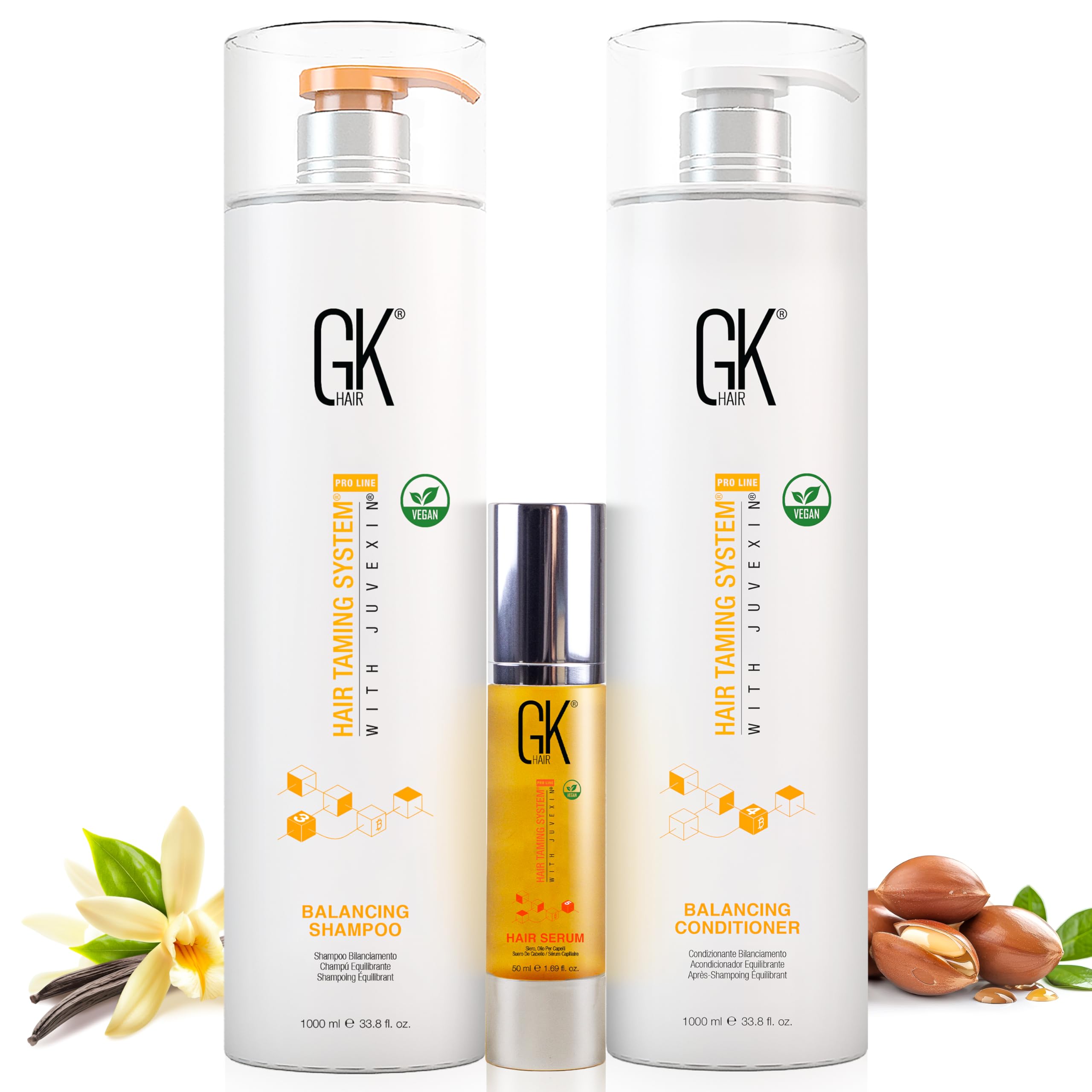 Global Keratin Balancing Shampoo & Conditioner Sets - Color Protection with Serum 50ml (Trio, 1000ml) For Dry Damaged and Color Treated By (1000ml)