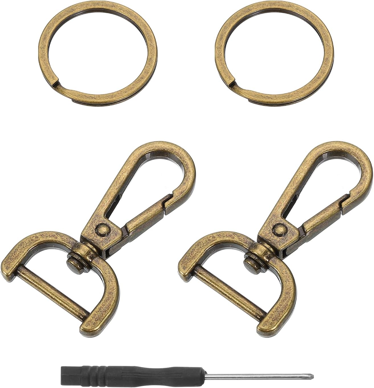 uxcell 4 Pcs Swivel Purse Clasp, 0.79" D Ring Snap Hook W/Key Ring & Screwdriver, Grey